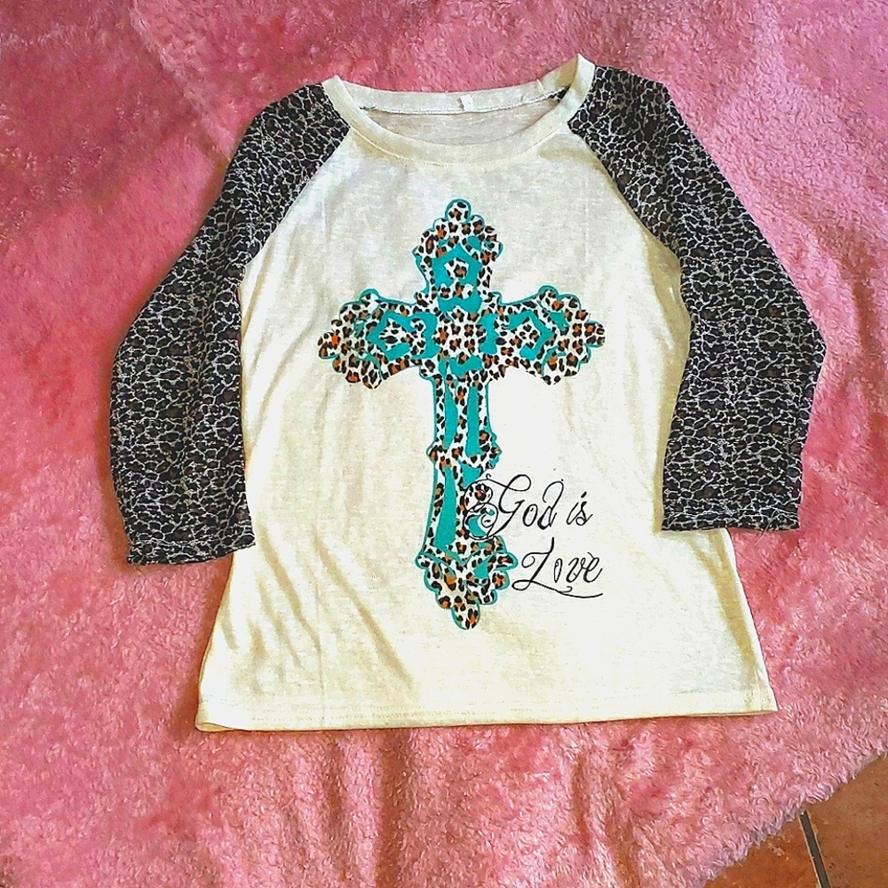 Leopard & beige sheer half sleeve top